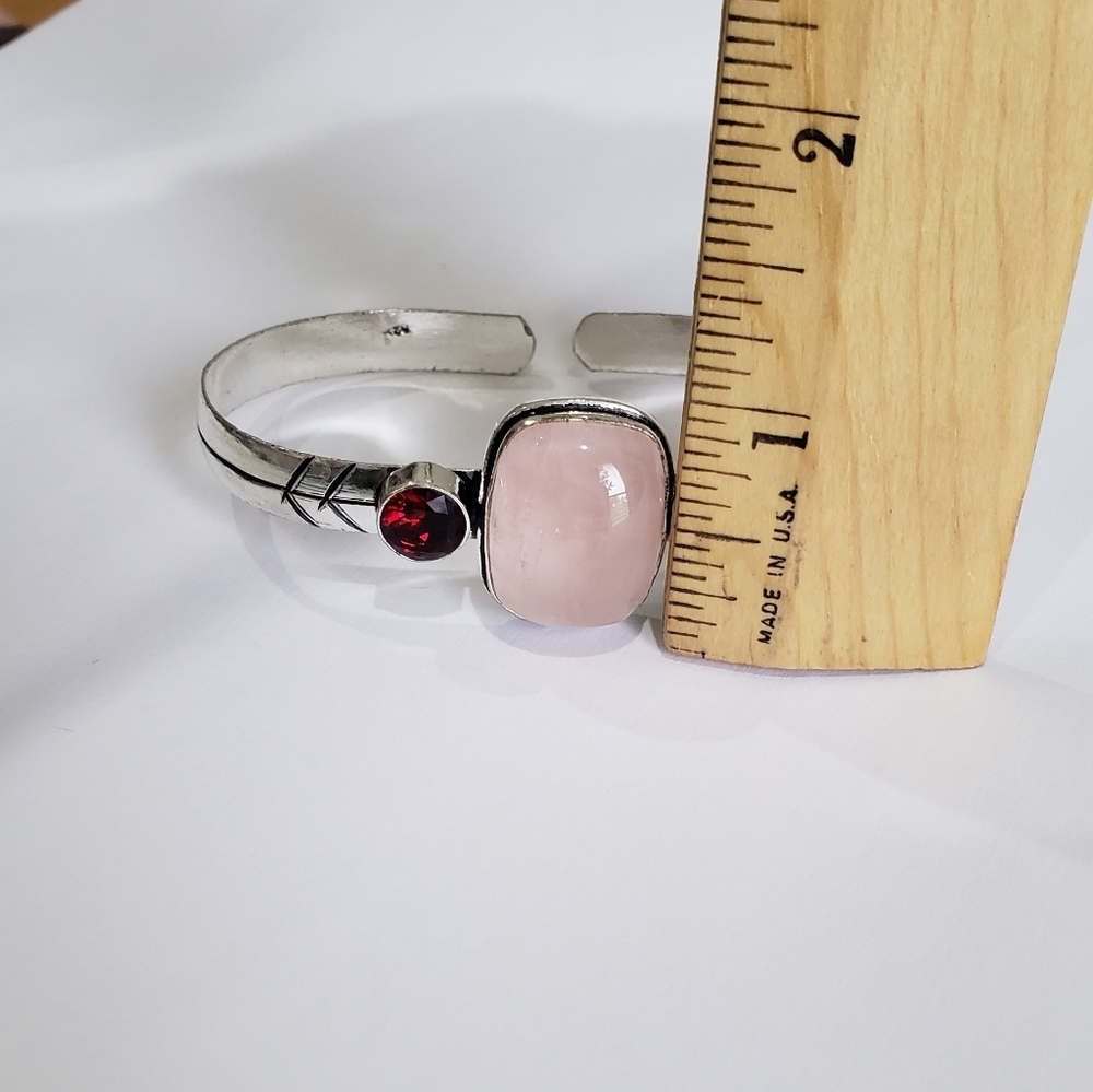 Beautiful Handmade Pink Solar Quartz Garnet 925 Bangle Bracelet - Picture 7 of 12